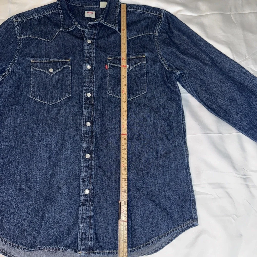 Internal Sample Levi's Pearl Snap Denim Long Sleeve Shirt Women's Sz M Slim Blue